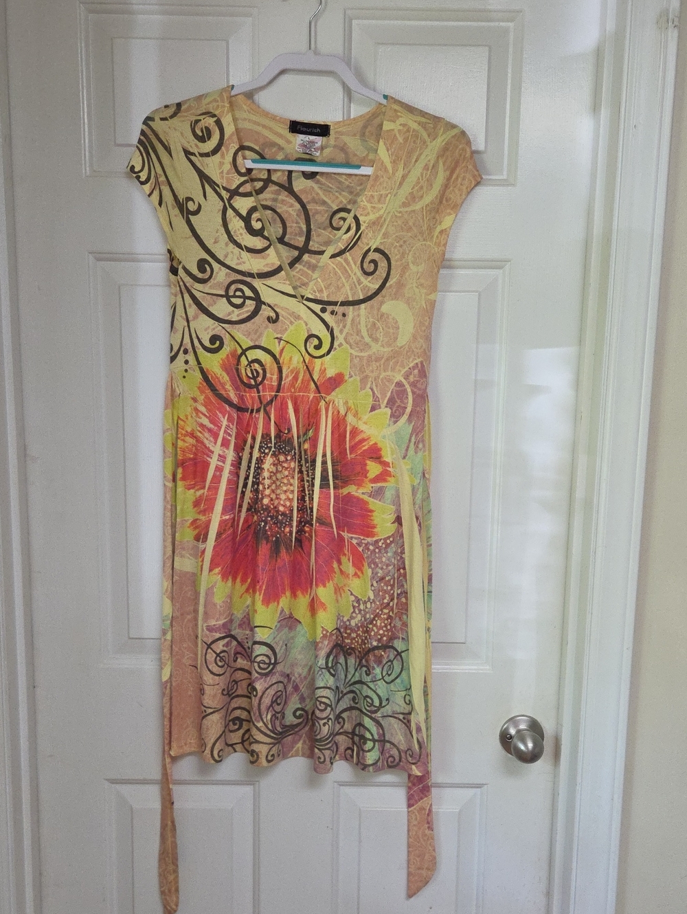 Fleurish Yellow & Red Sunflower-Print Mini Dress